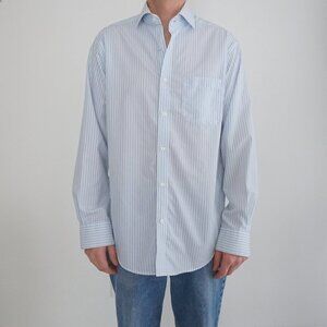 Guy Laroche Paris White Blue Stripe Non-Iron 80S 2 Ply Cotton Dress Shirt 16